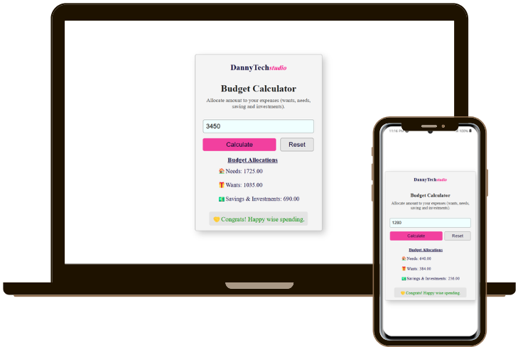 Budget calculator on different screen views